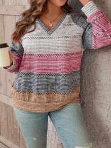 SHEIN LUNE Plus Colourblock Raglan Sleeve Sweatshirt - Multicolor - View 6