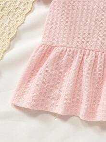 Niñas 3 piezas Camiseta tejida waffle bajo con fruncido - Multicolor - Ver 3