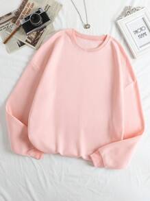 SHEIN EZwear 素色加絨內裏運動衫 - 粉色 - 查看 1