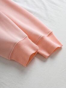 SHEIN EZwear 素色加絨內裏運動衫 - 粉色 - 查看 3