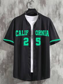 Manfinity RebelGame 男士字母圖案拼接邊襯衫 - 黑色 - 查看 1