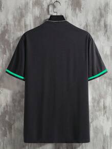 Manfinity RebelGame 男士字母圖案拼接邊襯衫 - 黑色 - 查看 2