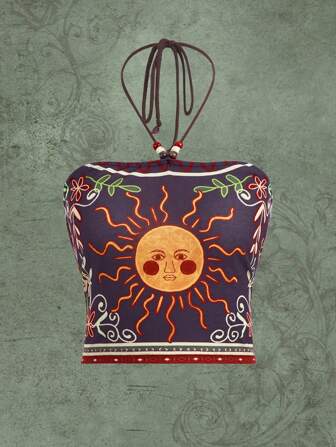 Hippie Top halter con stampa sole