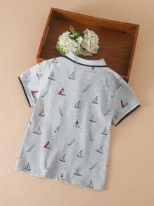 Cậu bé Tween Thuyền buồm In Viền tương phản Áo polo - Xám - Xem 2