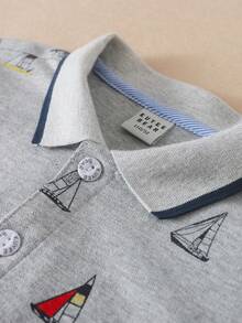 Cậu bé Tween Thuyền buồm In Viền tương phản Áo polo - Xám - Xem 3