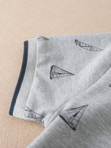 Cậu bé Tween Thuyền buồm In Viền tương phản Áo polo - Xám - Xem 4