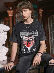 ROMWE MEN Harry Potter | ROMWE 男士紮染字母圖案T恤 - 彩色 - 查看 7