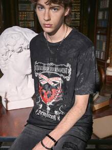 ROMWE MEN Harry Potter | ROMWE 男士紮染字母圖案T恤 - 彩色 - 查看 4