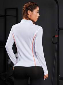 Yoga Basic Contrast Topstitching Sports Sweatshirt - White - View 2
