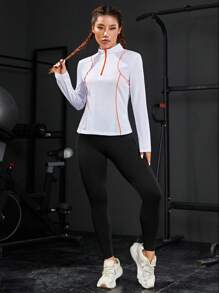 Yoga Basic Contrast Topstitching Sports Sweatshirt - White - View 4