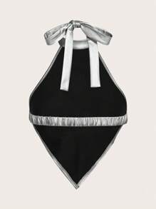 SHEIN ICON Top halter con patrón de letra bajo pañuelo de espalda abierta crop PU