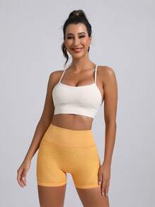 寬腰帶緊縮褶皺臀部運動短褲