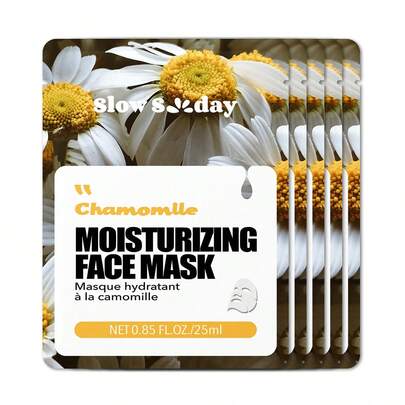 SlowSunday 5PCS Chamomile Face Mask, Natural Plant Extract Series,Hydrating, Moisturizing,Anti-Aging,Brighting,Soothing,Korean Mask, For Woman,Men, Hydrates And Nourishes, Deeply Hydrates And Soothes Skin, K Beauty, Ideal For Party