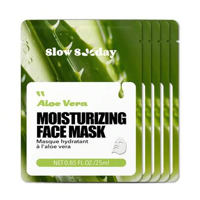 Slowsunday 5 StüCk Aloe Vera Gesichtsmaske, Naturpflanzenauszug Serie, Feuchtigkeitsspendend, Pflegend, Anti-Aging, Aufhellend, Beruhigend, Koreanisch