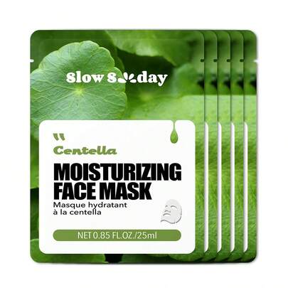 5 pezzi Maschera Centella SlowSunday, Serie estratti vegetali naturali, idratante, nutriente, anti-invecchiamento, illuminante, lenitiva, maschera coreana per donna, idrata e nutre in profondità, idrata e lenisce la pelle, K-Beauty, ideale per feste