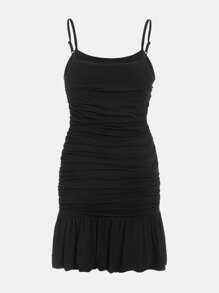 SHEIN Teen Girl Ruched Ruffle Hem Cami Dress - Black - View 2