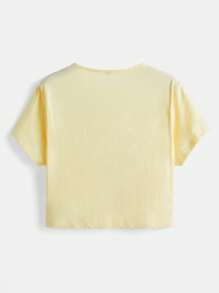 SHEIN BASICS Hơn Chất rắn Vòng cổ Áo thun - Màu vàng - Xem 2