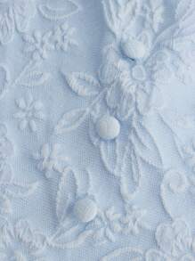 SHEIN 青少年女孩提花褶邊前紐扣吊帶連衣裙 - 淺藍色 - 查看 3