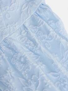 SHEIN 青少年女孩提花褶邊前紐扣吊帶連衣裙 - 淺藍色 - 查看 4