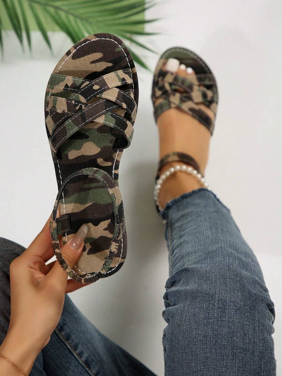 Của phụ nữ Ngụy trang Dây đeo chéo Dép phẳng , Của phụ nữ Nhiều màu Dép phẳng - Nhiều màu - Xem 1
