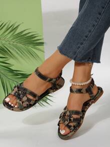 女士迷彩交叉帶平底涼鞋,女士彩色平底涼鞋 - 彩色 - 查看 7