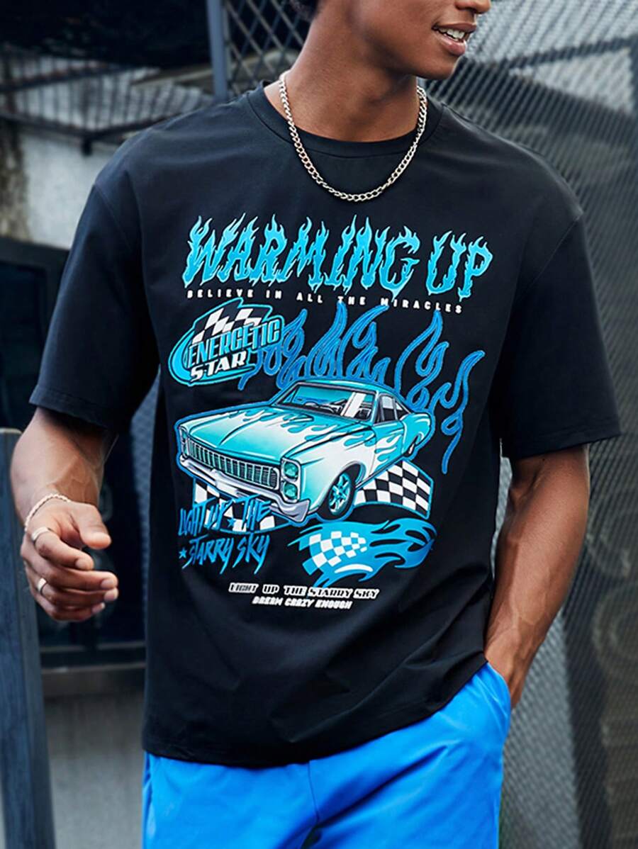 Manfinity RebelGame Áo thun nam Lá thư Ô tô/xe hơi Đường phố - màu đen - Xem 1