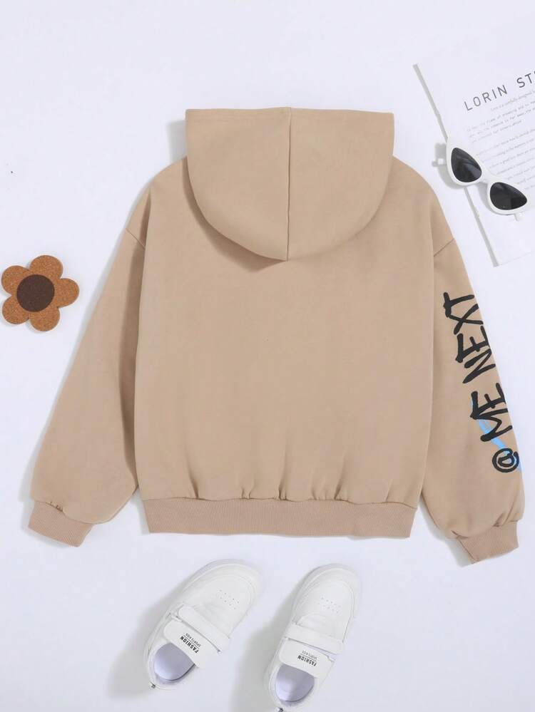 Tween Girl Cartoon & Slogan Graphic Thermal Sweatshirt