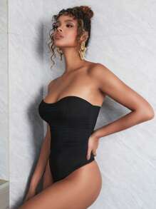 Apperloth A Solid Color Mesh Ruched Tube Corset, Sexy For Music Festival - Black - View 3