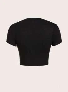SHEIN ICON Camiseta crop con parche de letra - Negro - Ver 8
