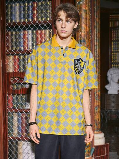 Harry Potter | ROMWE Guys Argyle & Animal Print Polo Shirt