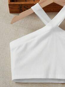 SHEIN 女孩十字交叉掛脖上衣和喇叭褲 - 青檸色 - 查看 3