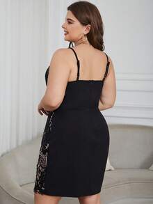 Eilly Bazar Plus Lace Overlay Cami Dress - Black - View 2