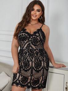 Eilly Bazar Plus Lace Overlay Cami Dress - Black - View 6