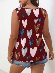 Calvaya Plus Size Women's Heart Print Tank Top - Red - View 2
