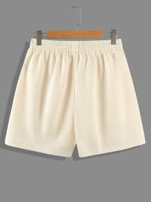 Manfinity Hypemode 男款寬鬆口號圖形短褲,綁帶腰身 - 杏色 - 查看 2