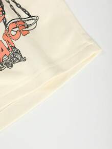 Manfinity Hypemode 男款寬鬆口號圖形短褲,綁帶腰身 - 杏色 - 查看 6