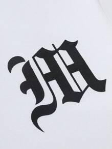 Manfinity Homme 男士T恤合身船領落肩短袖圖形T恤休閒時尚男裝針織上衣 - 白色 - 查看 5