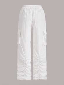 SHEIN ICON Flap Pocket Side Drawstring Waist Parachute Pants - White - View 7