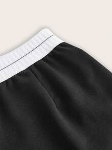 SHEIN ICON 撞色滾邊短款背心和短褲 - 黑與白 - 查看 8