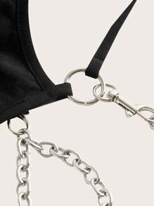 SHEIN ICON 鏈條細節鏤空單肩短款上衣 - 黑色 - 查看 7