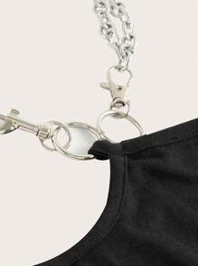 SHEIN ICON 鏈條細節鏤空單肩短款上衣 - 黑色 - 查看 8