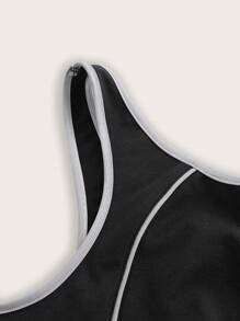 SHEIN ICON 撞色滾邊短款背心和短褲 - 黑與白 - 查看 9