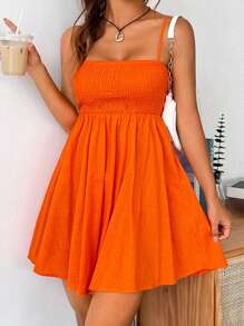 SHEIN EZwear 素色吊帶連衣裙 - 橘色 - 查看 4