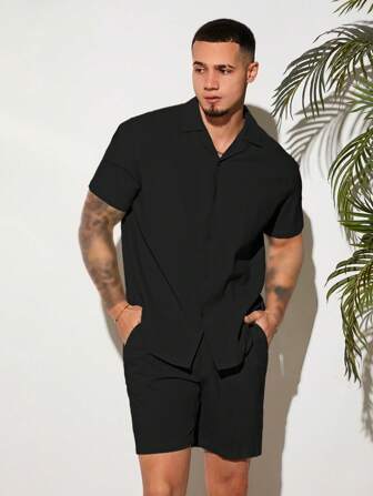 Guys Solid Shirt & Slant Pocket Shorts