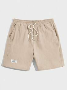 Manfinity VCAY 男士字母補丁細節腰部抽繩短褲 - 米色 - 查看 3