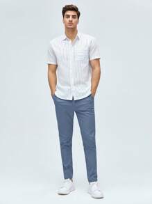 Manfinity VCAY Men Slant Pocket Solid Suit Trousers - Dusty Blue - View 5