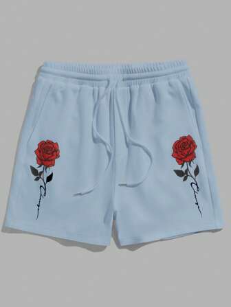 Homme Short Imprimé Rose À Cordon