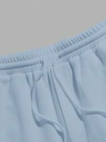 Manfinity RebelGame 男士玫瑰印花腰部抽繩短褲 - 淺藍色 - 查看 3