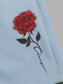 Manfinity RebelGame 男士玫瑰印花腰部抽繩短褲 - 淺藍色 - 查看 4