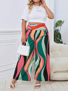 SHEIN Privé Hơn Khối màu Quần ống rộng - Nhiều màu - Xem 3